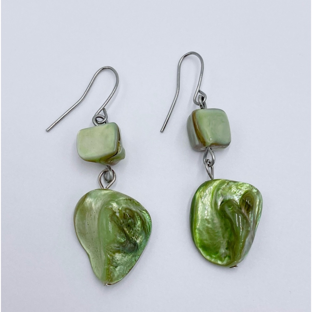 Green Shell Dangle Earrings